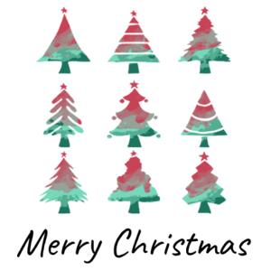 Watercolour Xmas Trees - Large White Canvas Santa Sack Design