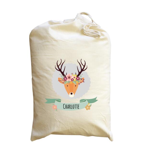 Stag with Flower Crown - Medium Calico Santa Sack Thumbnail