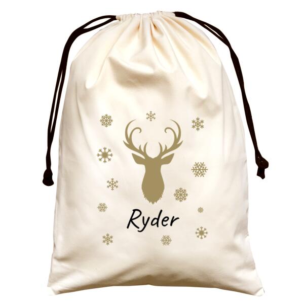 Stag Head and Snowflakes - Large Natural Canvas Santa Sack Thumbnail