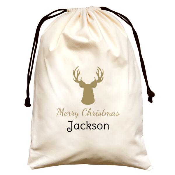 Stag Merry Christmas - Large Natural Canvas Santa Sack Thumbnail