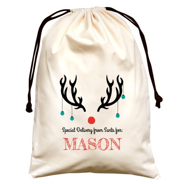 Reindeer - Large Natural Canvas Santa Sack Thumbnail