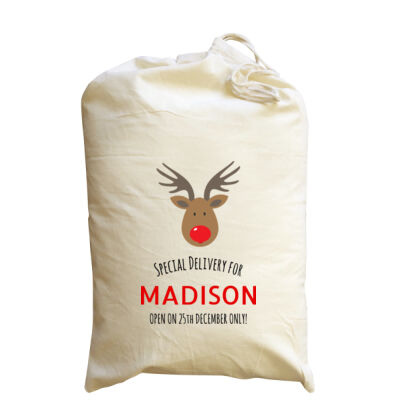 Reindeer - Medium Calico Santa Sack Thumbnail