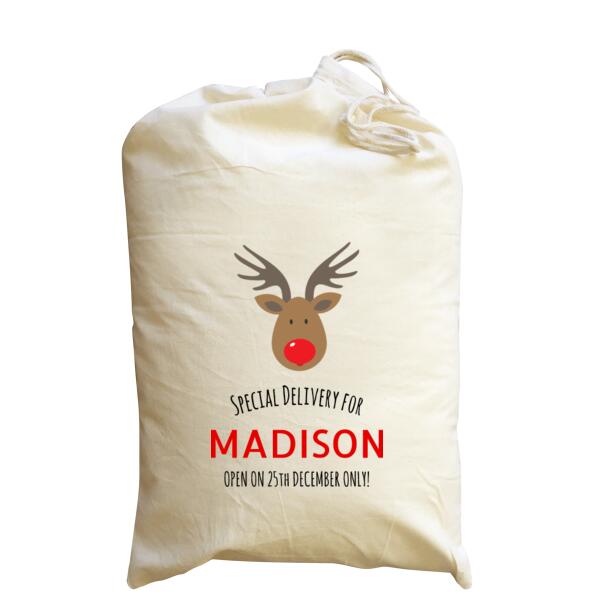 Reindeer - Medium Calico Santa Sack Thumbnail