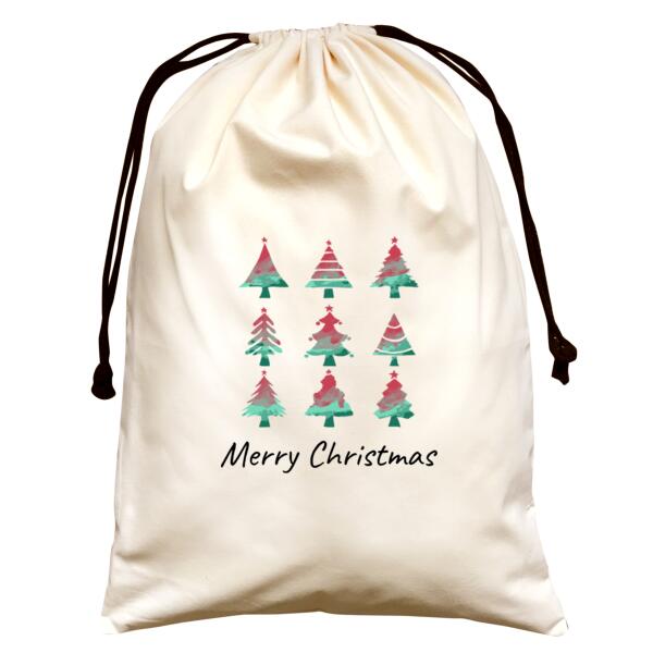 Watercolour Xmas Trees - Large Natural Canvas Santa Sack Thumbnail