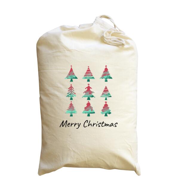Watercolour Xmas Trees - Medium Calico Santa Sack Thumbnail