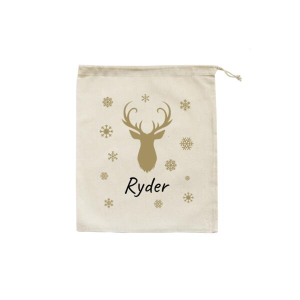 Stag Head and Snowflakes - Christmas Eve Bag Thumbnail