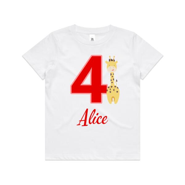 Cute Giraffe Birthday Tee - Kids Youth T shirt Thumbnail