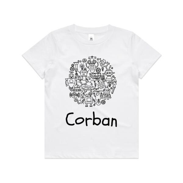 Robots Colour Me In  - Kids Youth T shirt Thumbnail