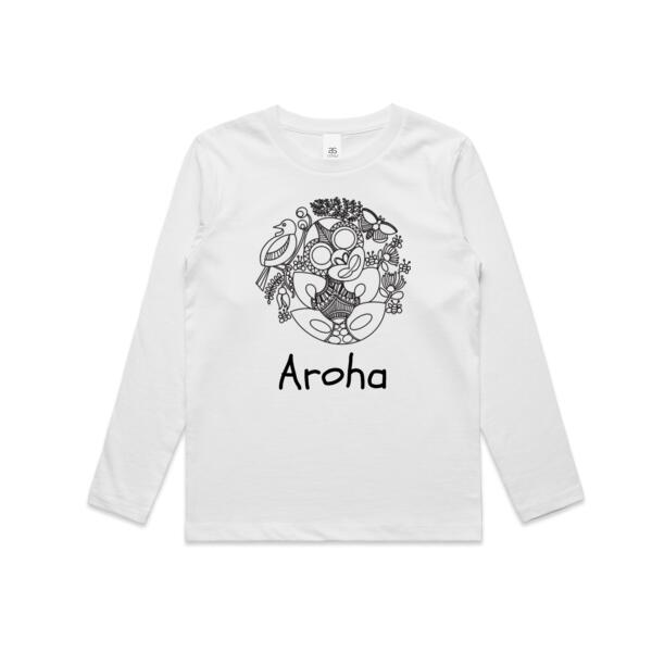 Kiwiana Colour Me In  - Kids Longsleeve Tee Thumbnail