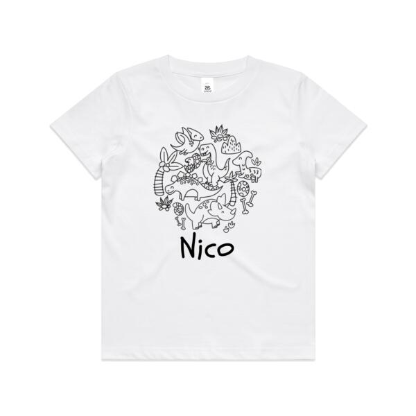 Dino Colour Me In  - Kids Youth T shirt Thumbnail