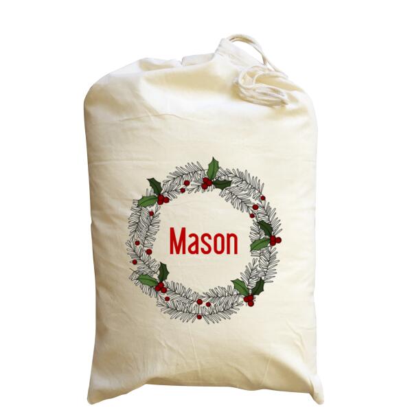 Vintage Wreath - Medium Calico Santa Sack Thumbnail