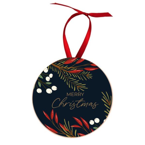 Merry Christmas - Double Sided - Round Wood Ornament Thumbnail