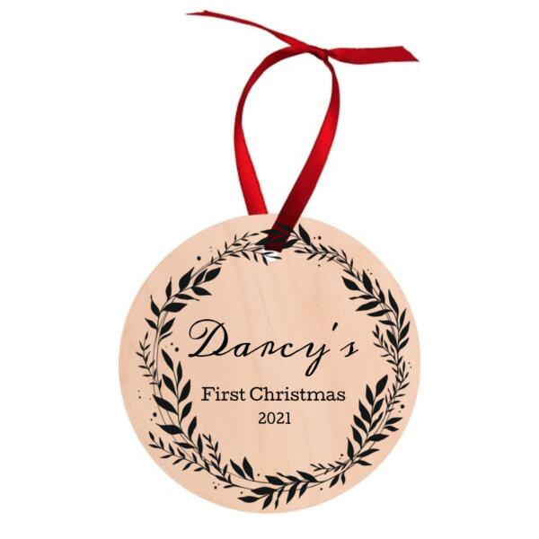 First Christmas wreath - Round Wood Ornament Thumbnail