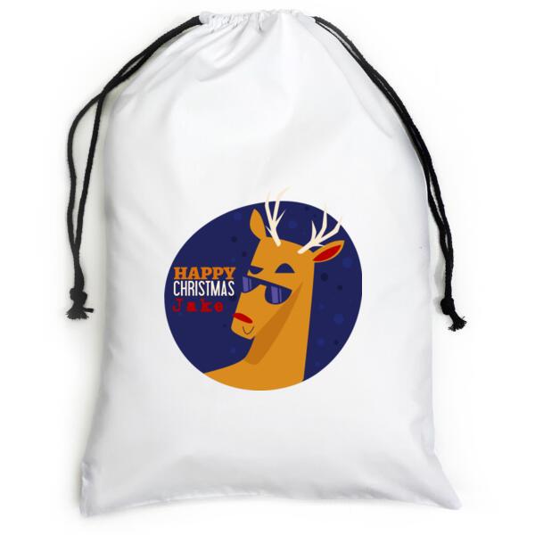 Cool Reindeer - Large White Canvas Santa Sack Thumbnail