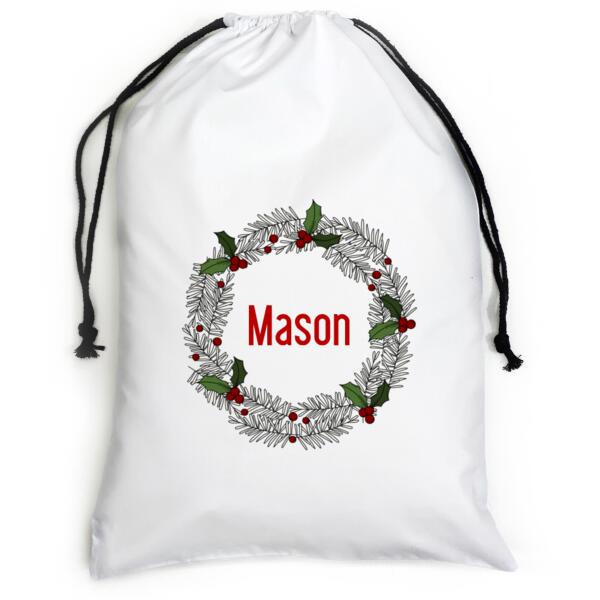 Vintage Wreath - Large White Canvas Santa Sack Thumbnail