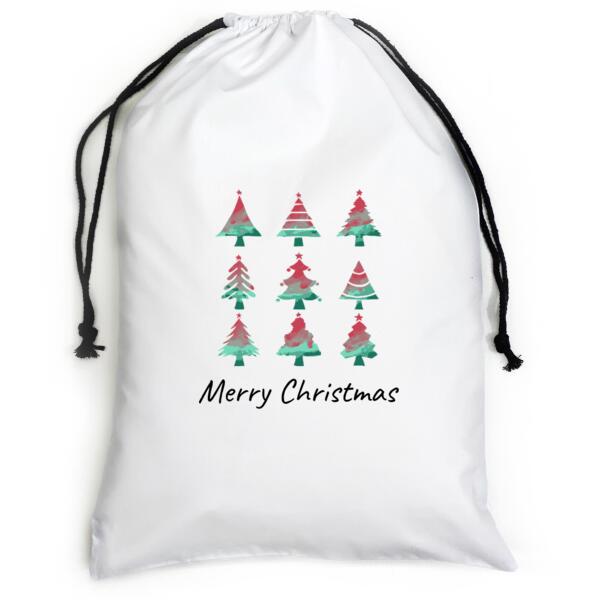 Watercolour Xmas Trees - Large White Canvas Santa Sack Thumbnail