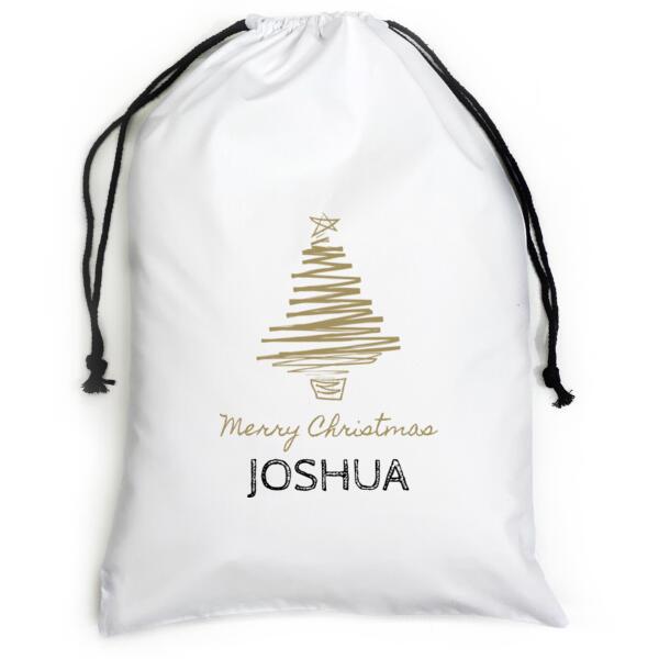 Scribble Xmas Tree - Large White Canvas Santa Sack Thumbnail