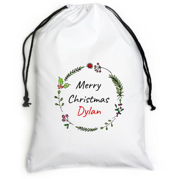 Holly Wreath - Large White Canvas Santa Sack Thumbnail