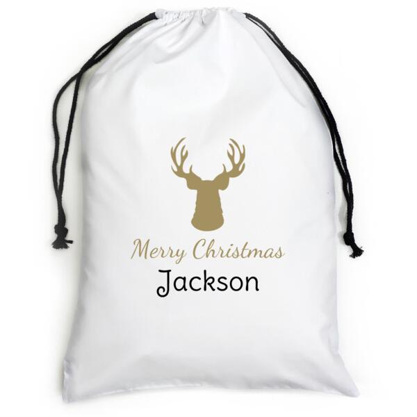 Stag Merry Christmas - Large White Canvas Santa Sack Thumbnail