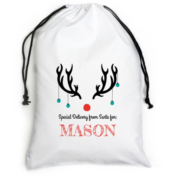 Reindeer - Large White Canvas Santa Sack Thumbnail