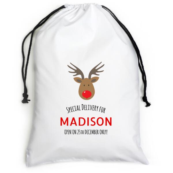 Reindeer - Large White Canvas Santa Sack Thumbnail