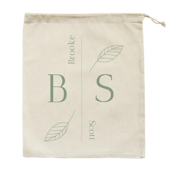 Initials with leaves - Medium Calico Bag Thumbnail