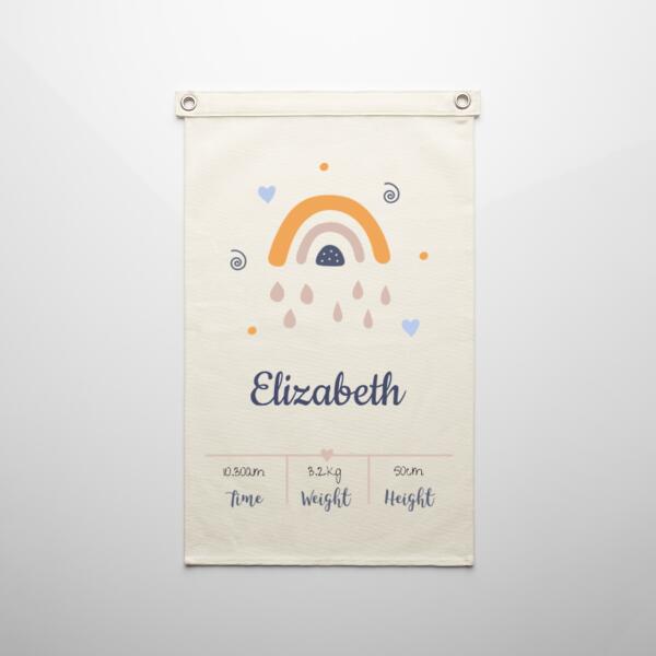 Baby Announcement - Rainbow - Canvas Flag Thumbnail