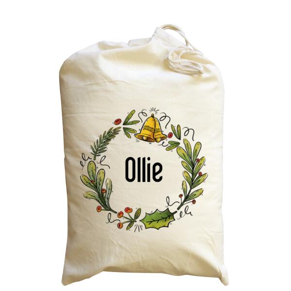 Folk Christmas Wreath - Medium Calico Santa Sack Thumbnail