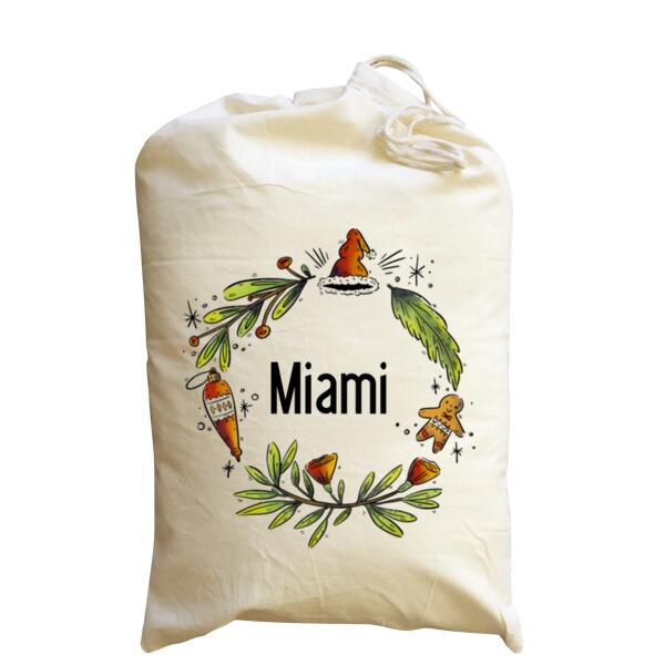 Folk 2 Christmas Wreath - Medium Calico Santa Sack Thumbnail