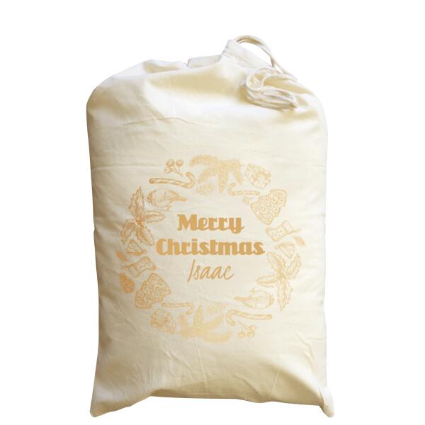 Gold Look Wreath - Medium Calico Santa Sack Thumbnail
