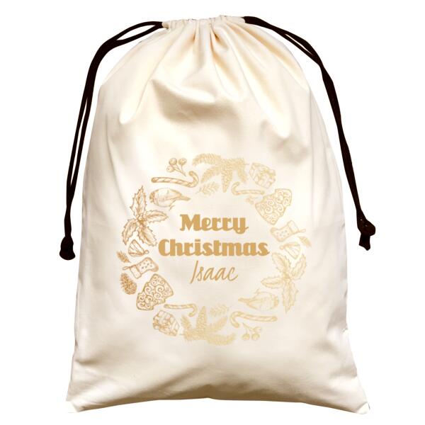 Gold Look Wreath - Large Natural Canvas Santa Sack Thumbnail