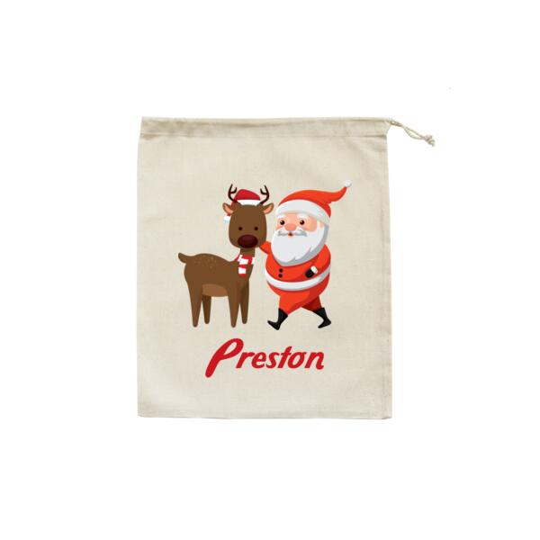 Cute Santa and reindeer - Christmas Eve Bag Thumbnail