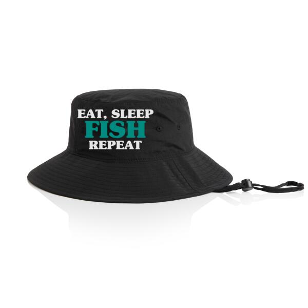 Eat, Sleep, Fish, Repeat - AS Colour Nylon Wide Brim Bucket Hat Thumbnail