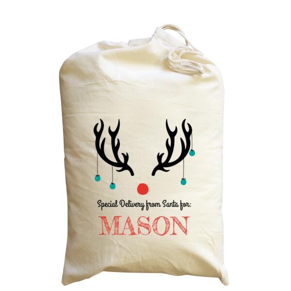 Reindeer - Medium Calico Santa Sack Thumbnail