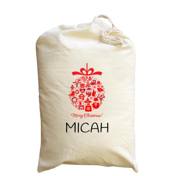 Christmas Bauble - Medium Calico Santa Sack Thumbnail